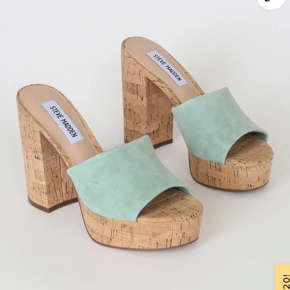 Steve Madden Mint Green Block Heel Platform Slide Sandal - Picture 5 of 5